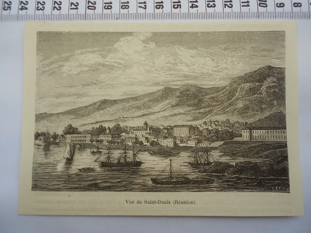 G70  / Gravure 1877 /   Vue De Saint Denis Reunion