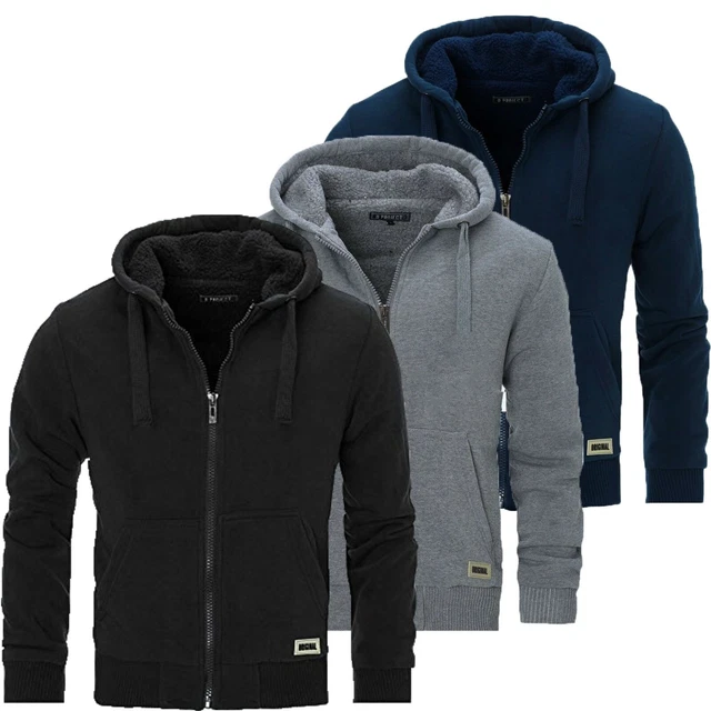Mens Padded Borg Fleece Sherpa Lined Full Zip Up Hoodie Sweatshirt Jacket M-2XL