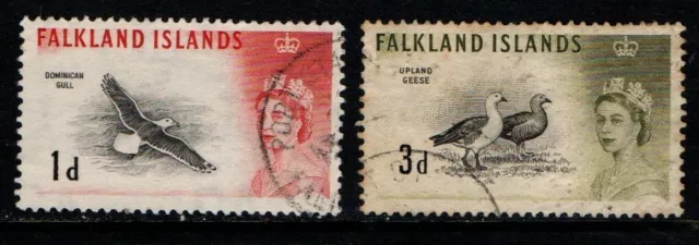 Falkland Islands 1960 1966 Queen Elizabeth II 1d Gull, 3d Geese SG194, 197 Used