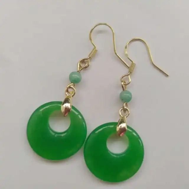 Natural Jadeite jade Peace buckle Earrings Eardrop Party Cultured Easter