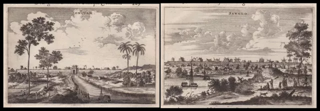 1668 Sanglo China Asia view city Ansicht Stadt Kupferstich antique print Nieuhof