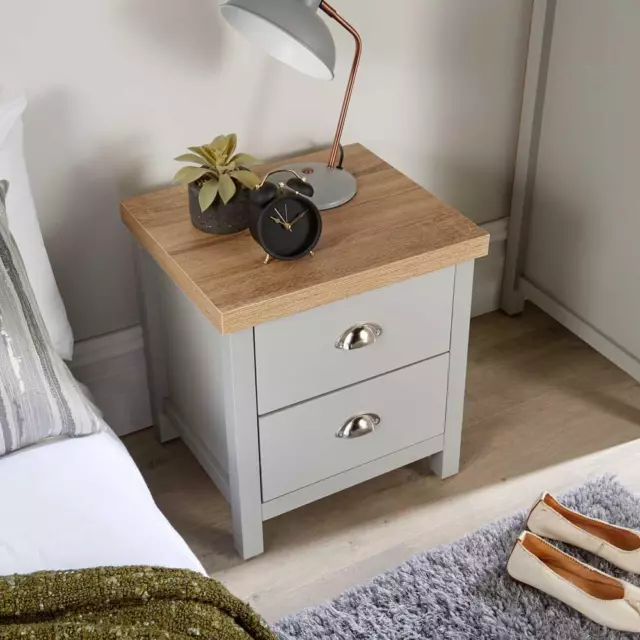 Grey Oak Bedside Cabinet 2 Drawer Lamp Side Table Night Stand Avon Two Tone 3