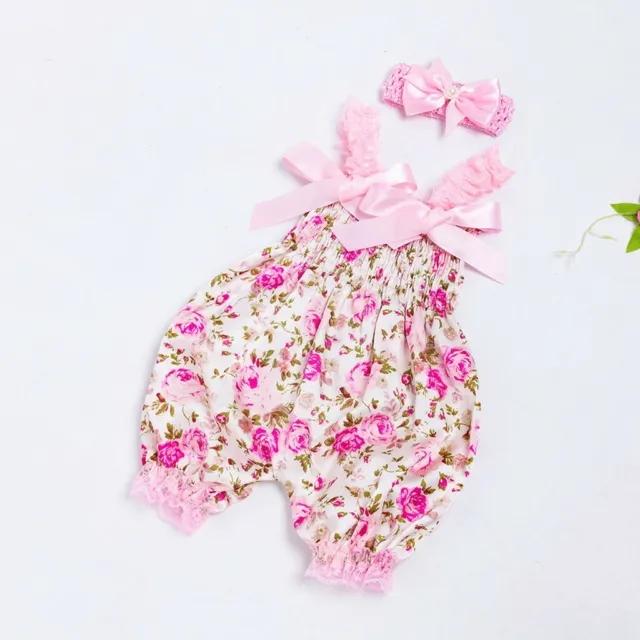 Newborn Infant Baby Girls Floral Romper Bodysuit Jumpsuit Headband Outfits Cloth 3