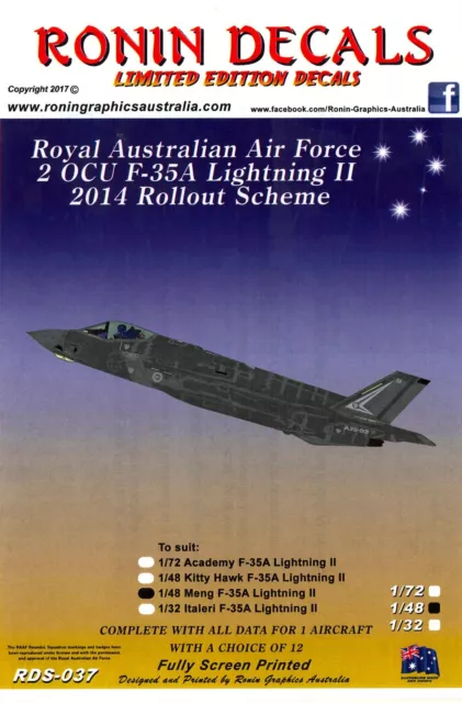 Ronin Decals 1/48 RAAF 2 OCU F-35A LIGHTNING II 2014 ROLLOUT SCHEME