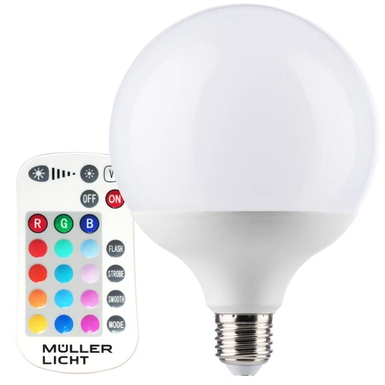 Müller-Licht LED G125 Globe 10W E27 opal bunt & warm RGBW Fernbedienung UVP 16€