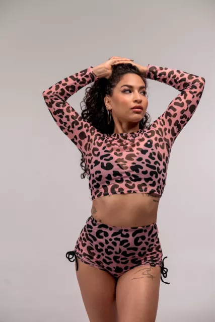 Leopard long-sleeve crop top, gratitude cop top, dance top, Rave Crop Top