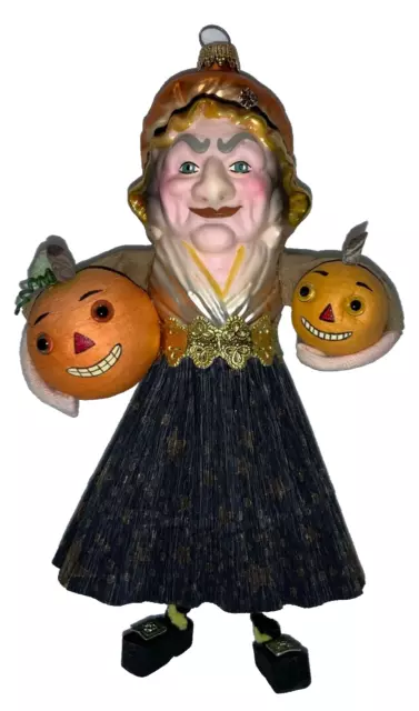 Vintage Blumchen Halloween Ornament - Glass Witch W/Spun Cotton Jack O’lanterns!