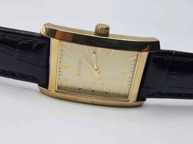 Bulova C9343083 Gold Tone Black Leather Band Men's Watch Runs