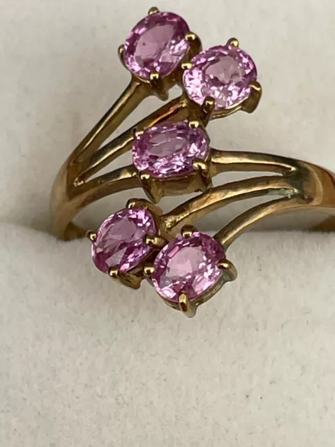 9ct  gold  pink stone   ring  size t and a half