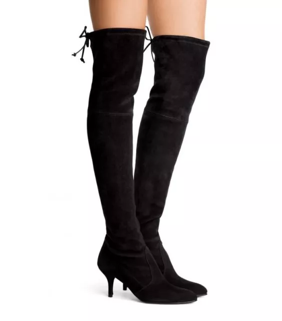 $798 New Stuart Weitzman Black Suede Tiemodel Over-The-Knee Boot