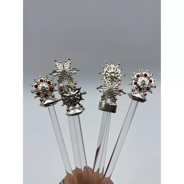 Vintage Bombay Christmas Snowflake Gem Cocktail Swizzle Glass Stir Sticks (6)