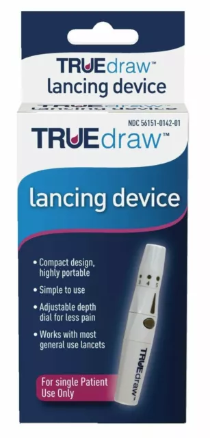 Truedraw Lancing Device Pen Diabetic Blood Glucose Test Single Use 1 ct 2 Pack