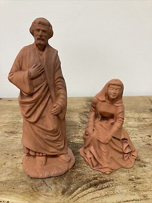 Antique Old Vintage Terracotta Classical Style Mary And Joseph Figurines