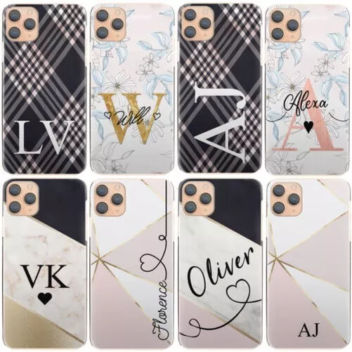 Personnalisé Initiale Téléphone Étui ; Nom ; Fleur Marbre Rigide Housse Pour