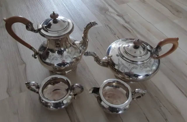 Birks Regency Silver Plated 4 Piece Tea & Coffee Service Goergian Style W Wood H