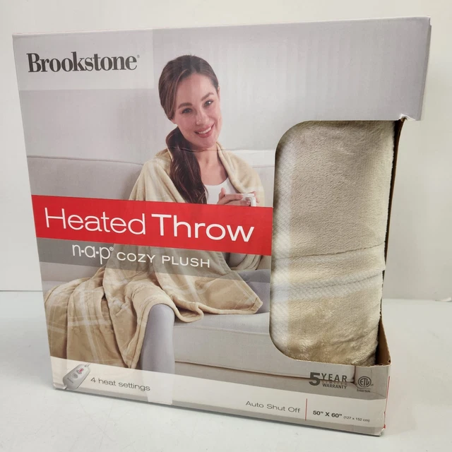 BROOKSTONE ELECTRIC HEATED Throw NAP Cozy Plush 4 Heat Settings 50x60