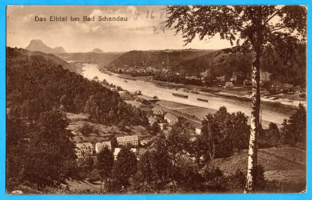 Krippen 1924 - Blick von Carolahöhe nach Schandau - Sächsische Schweiz - AK 52