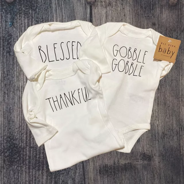 RAE DUNN 0-3 mo Newborn Boy Girl Baby’s 1st Thanksgiving Bodysuits Rompers NWT