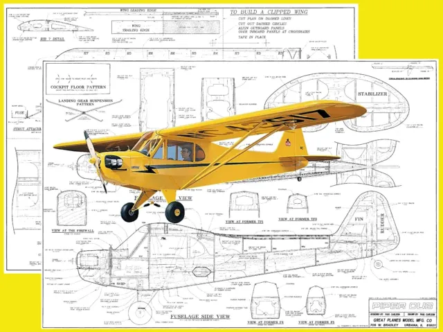 Model Airplane Plans (RC): Great Planes PIPER J3 CUB 1/5.5 Scale 76" for .40-.80
