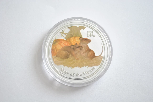 2008 Australia silver lunar year of the Mouse 1 oz  colorized