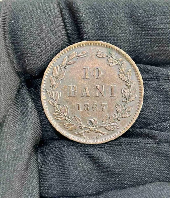 10 Bani 1867 Heaton Carol I UNC Romania Copper Coin