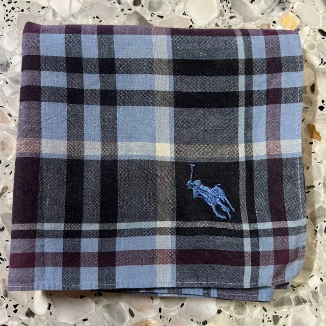 Classic Man Handkerchief Cotton Vintage Pocket Square 18" Art Blue Purple Plaids