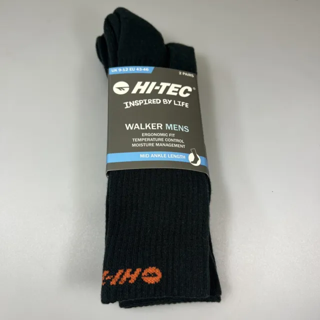 Hi-Tec Walker Mens Lightweight Hiking Socks. 2 Pairs. Black/Orange. UK Size 9-12