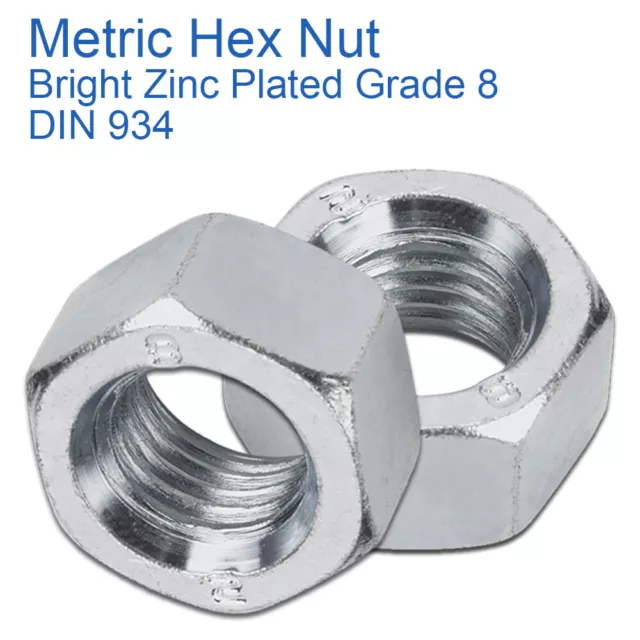 M4 - 4mm HEX FULL NUTS HEXAGONAL NUTS BRIGHT ZINC PLATED GRADE 8 - DIN 934