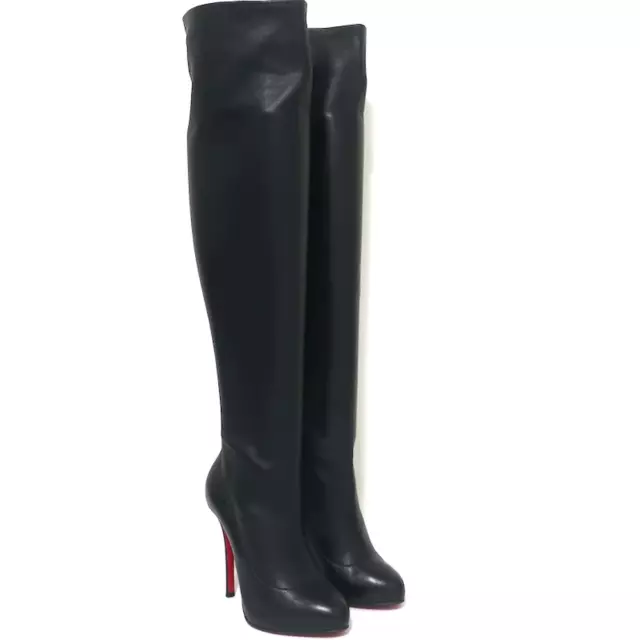 CHRISTIAN LOUBOUTIN Sempre Monica Black Leather Knee High Stiletto Boot 38