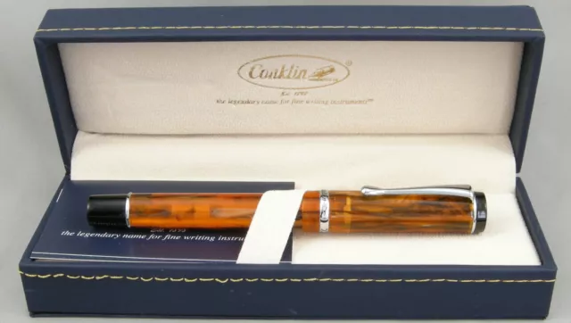 Conklin Duragraph Amber & Chrome Fountain Pen - Fine Nib - New in Box