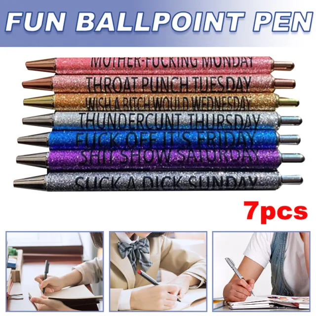 7Pcs Funny Swear Word Daily Pen Set, Wood Grain Ballpoint Pen Vent
