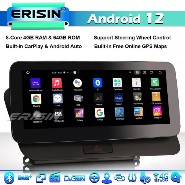 10.25" Android 12 GPS Autoradio pour Audi Q5 IPS CarPlay DAB+DVR BT IPS DVR 64GO