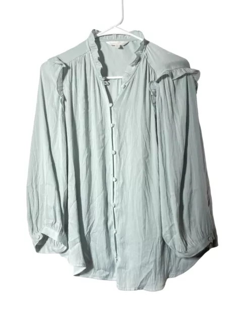 LC Lauren Conrad Womens long sleeve button up blue blouse, size Large (L)