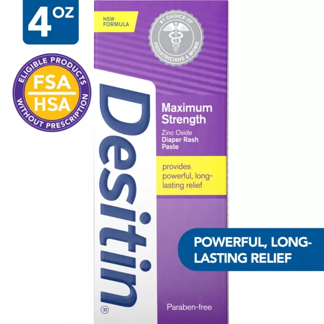 Desitin Maximum Strength Baby Diaper Rash Cream Butt Paste with Zinc Oxide 4 Oz