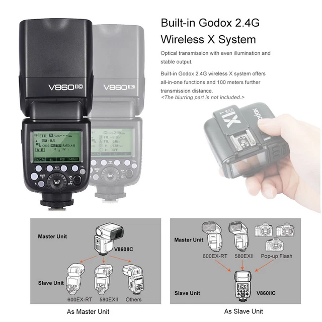 Flash Godox V860II-C Con Sistema Wireless 2.4G, E-TTL II, Batteria Li-ion, Per Canon