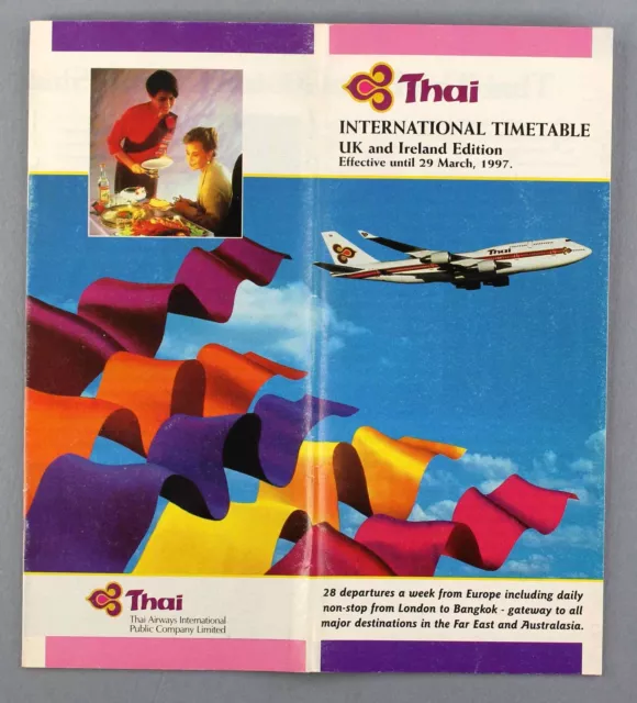 Thai Airways Uk & Ireland Airline Timetable 1997 Seat Maps Thailand Tg Dc10 747 2