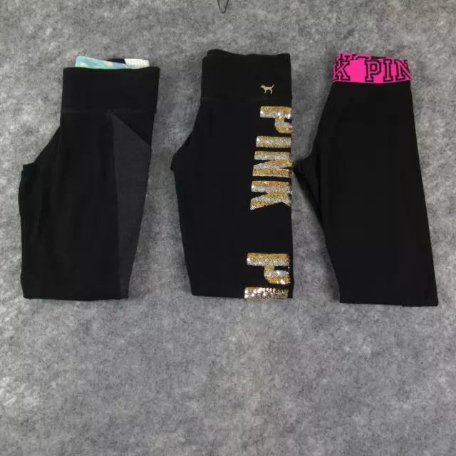 Victorias Secret Pink Leggings Womens Extra Small Black Sequins Casual Lot Of 3