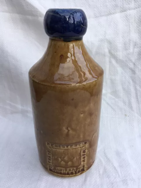 M. Davies Manchester masonic blue lip ginger beer stoneware bottle c1890-1920
