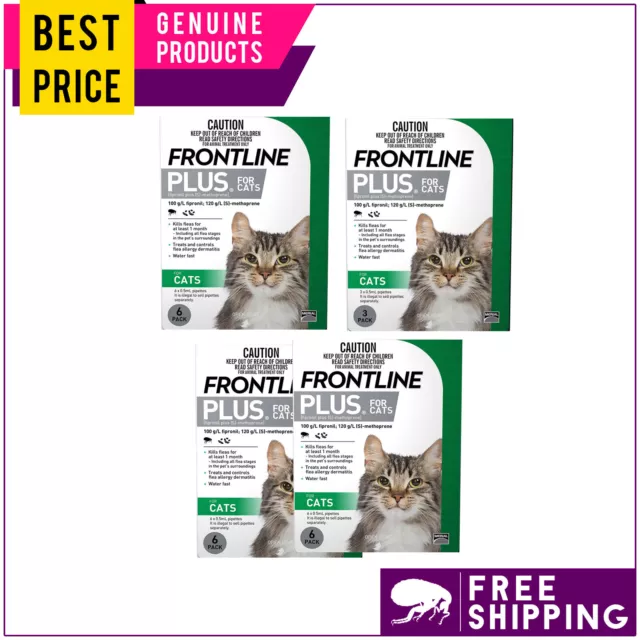 FRONTLINE PLUS 3,6,12 Doses for Cats Flea Treatment Monthly GREEN FREE Shipping