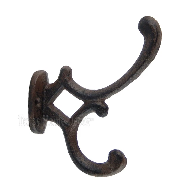 Rustic Double Wall Hook Scrolls Cast Iron Towel Coat Key Hanger Antique Style