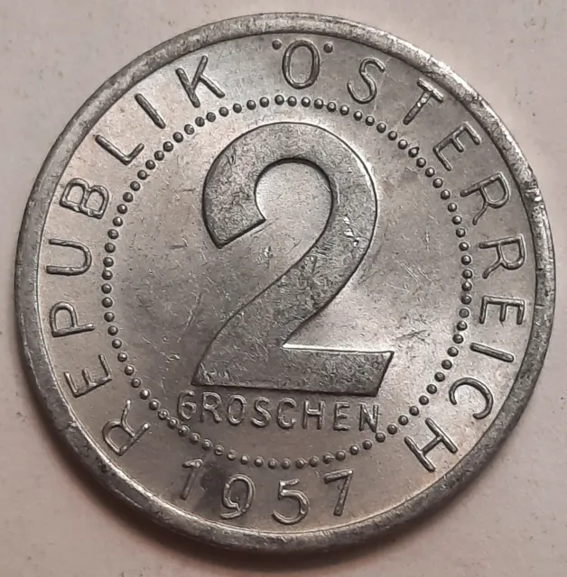 ONE CENT COINS: 1957 Austria Republic Osterreich 2 Groschen Coin