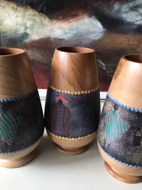 Set Of Three Ethnic African tribal Hand Painted Tumbler/ Beaker Vase #1