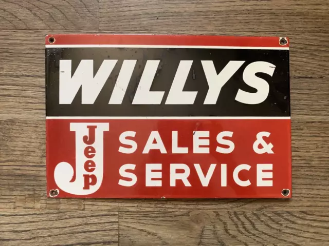 Vintage Willys Jeep Sales & Service Porcelain Gas Motor Oil Station Pump Sign