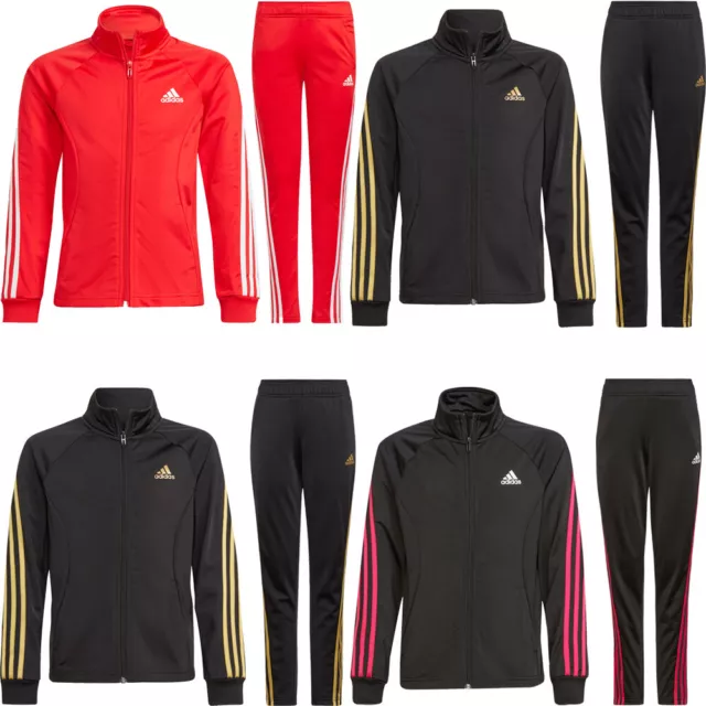 Adidas tute da ginnastica ragazze fondo 3 righe pantaloni giacca cerniera completa tuta da pista