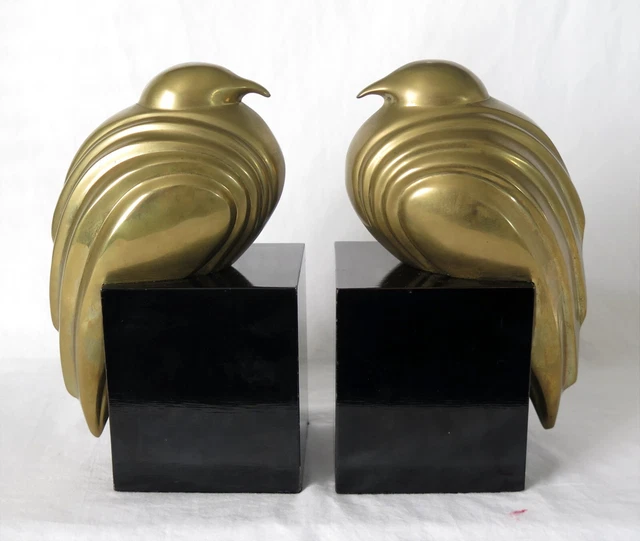VTG MCM ART DECO BRASS DOVE PIGEON BOOKENDS JAPANESE Stuttgart Germany Label