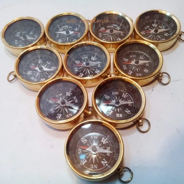 Lot Of 10 Pcs Maritime Nautical Vintage Style Brass Pocket Compass Key Chain