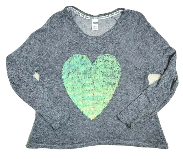 Victoria Secret Women's L Sparkle Heart Long Sleeve Soft Tee Scoop Neck Shirt