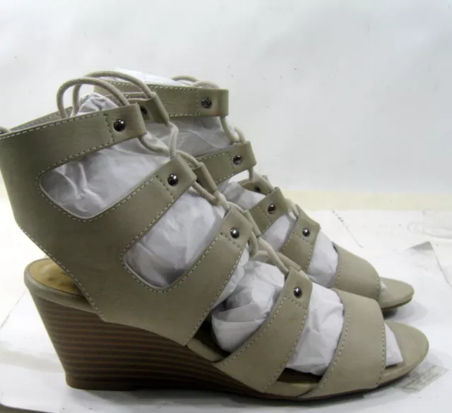 Beige 3"Wedge Heel peep toe lace up  Sexy Shoes WOMEN Size  8