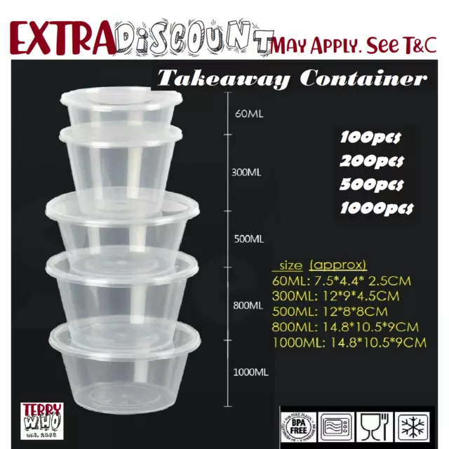 500ml Round Take away Containers Takeaway Food Plastic Lids Bulk