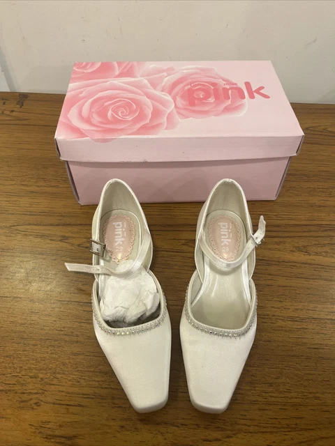 Scarpe con cinturini formali raso rosa avorio - Regno Unito taglia 10,5 (EU29) nuove